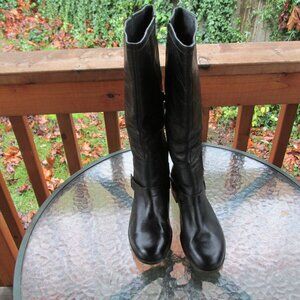 Ugg Channing Riding Boot Leather Black Equestrian Tall Silver Heel Strap- 9